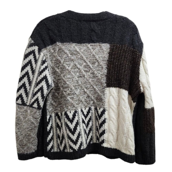 Zara Patchwork Cardigan Sweater Womens Size S Brown Ivory Oversized Chunky - Picture 6 of 14